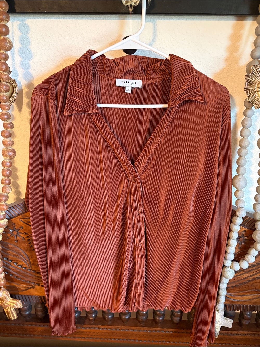 Gilli Rust-Orange Pleated Button-Down Shirt